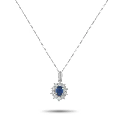 Lb Exclusive Platinum 0.44ct Diamond And Sapphire Pendant Necklace Mf07-110425 In White