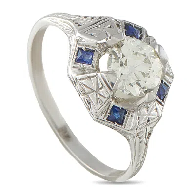 Lb Exclusive 18k White Gold 0.99ct Diamond And Sapphire Octagon Ring Mf31-110625 In Metallic