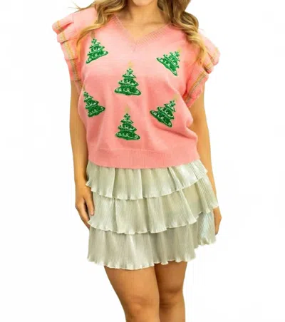 Grace + Emma Glitter Tree Patches Sweater Vest In Pink In Pink