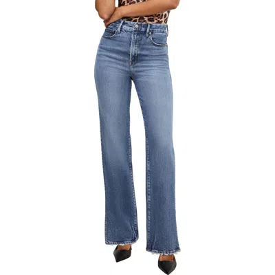 Good American Softtech Good Boy Slit Hem High Waist Straight Leg Jeans In Blue