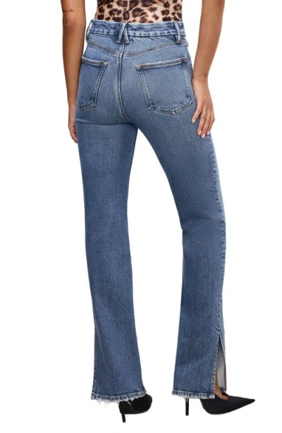 Good American Softtech Good Boy Slit Hem High Waist Straight Leg Jeans In Blue