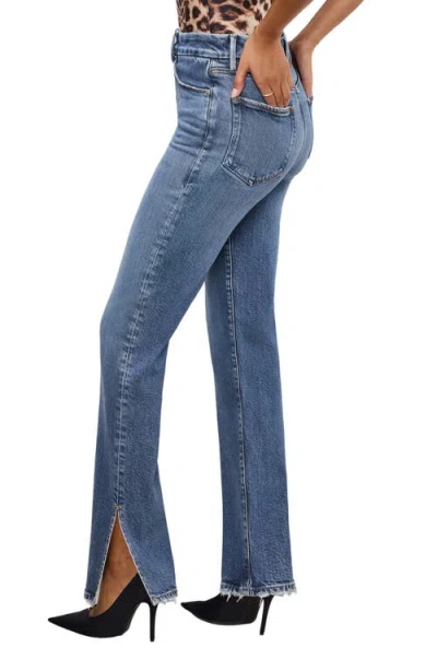 Good American Softtech Good Boy Slit Hem High Waist Straight Leg Jeans In Blue