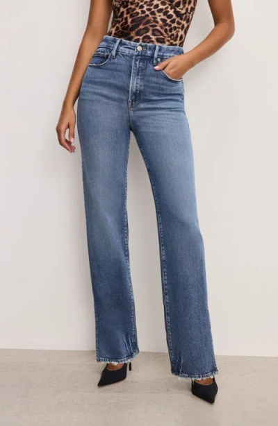 Good American Softtech Good Boy Slit Hem High Waist Straight Leg Jeans In Blue