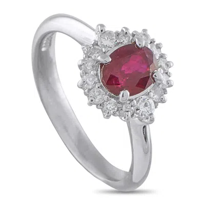 Lb Exclusive Platinum 0.31ct Diamond And Ruby Ring Mf08-110625 In Metallic