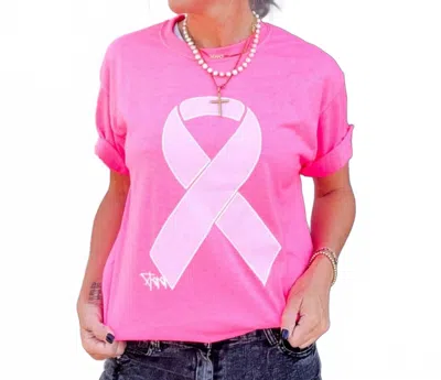 The Graphic Tee Women's Ribbon Tee In Neon Pink In Pink