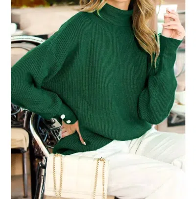 Vine & Love Pearl Button Sweater In Evergreen In Green