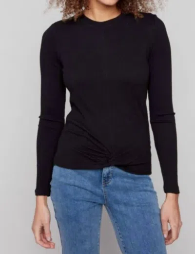 Charlie B Faux Front Knot Textured Top In Black In Black