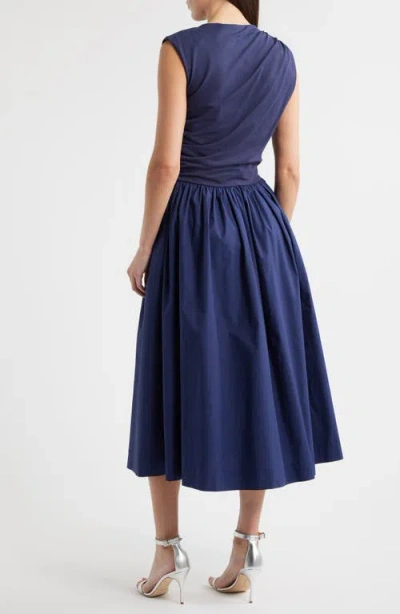 En Saison Mixed Media Midi Dress In Blue
