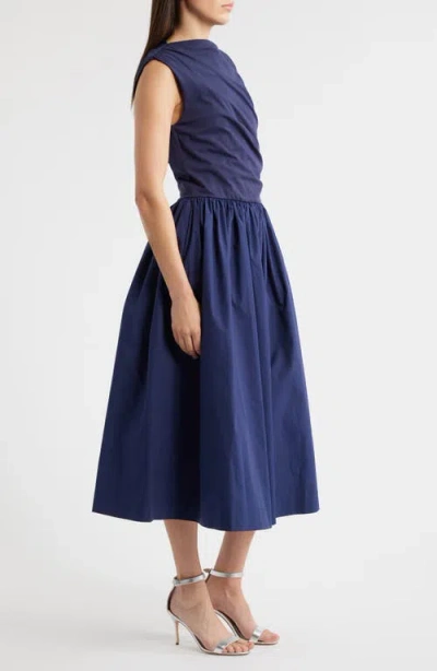 En Saison Mixed Media Midi Dress In Blue