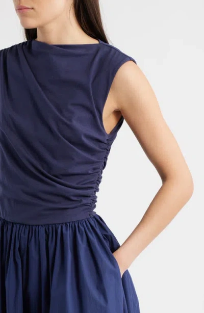 En Saison Mixed Media Midi Dress In Blue