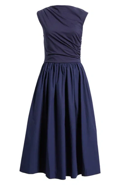 En Saison Mixed Media Midi Dress In Blue