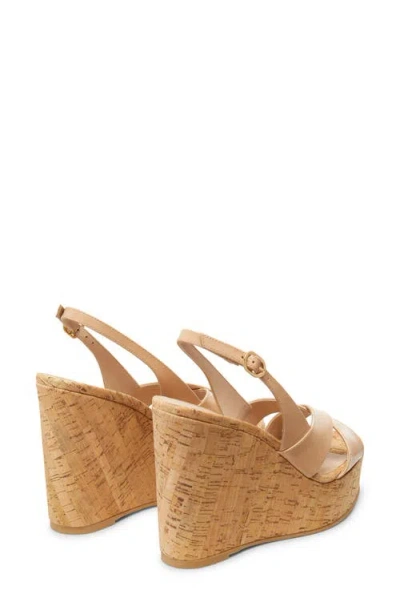 Stuart Weitzman Dayna Patent Crisscross Wedge Platform Sandals In Adobe