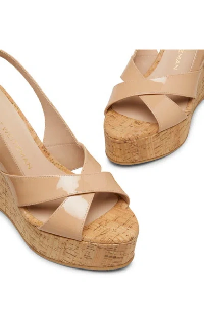 Stuart Weitzman Dayna Patent Crisscross Wedge Platform Sandals In Adobe
