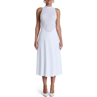 Naked Wardrobe Hourglass Sleeveless Sheer Bodice Midi Dress In White