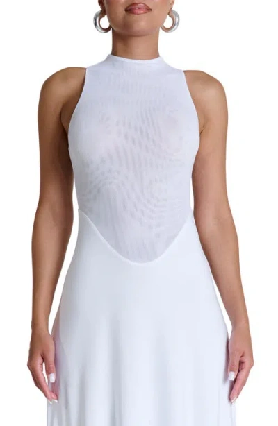 Naked Wardrobe Hourglass Sleeveless Sheer Bodice Midi Dress In White