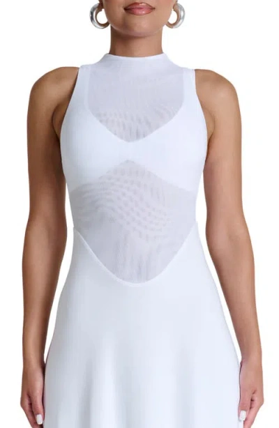 Naked Wardrobe Hourglass Sleeveless Sheer Bodice Midi Dress In White