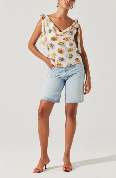 Astr Allexina Cowl Neckline Top In Ivory Fruit Cocktail In Multi