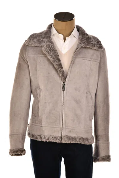 Hettabretz Suede Belted Shearling Overcoat In Gray