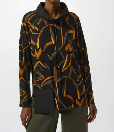 Joseph Ribkoff Silky Knit Abstract Print Boxy Top In Black/multi In Multi