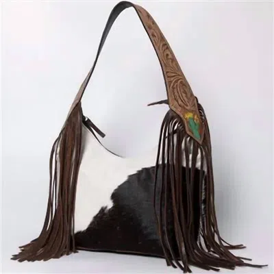 American Darling Women's Hand Tooled Hair On Hobo Bag In Brown Multi In Brown