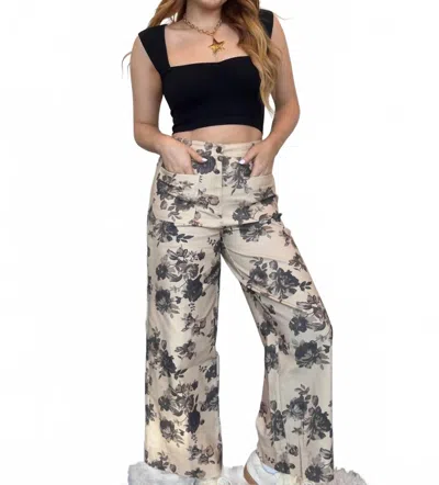 Entro Rose Garden Wide Leg Pants In White Multi In White