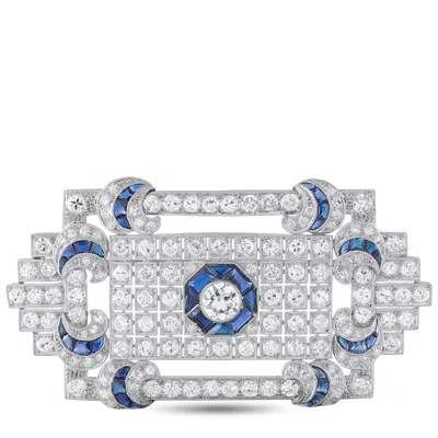 Lb Exclusive Platinum 8.45ct Diamond And Sapphire Brooch Mf38-110625 In Silver