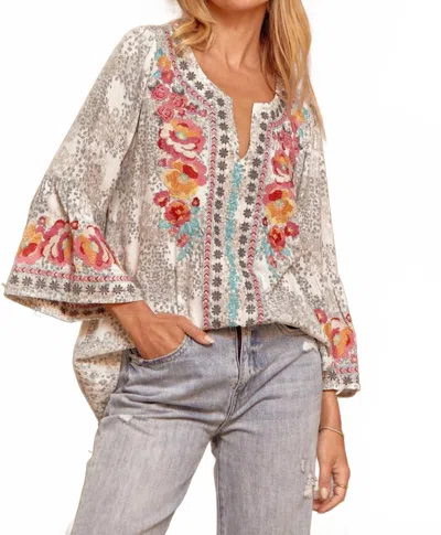 Andree By Unit South Beach Embroidered Leopard Top In Sage Grey In Gray