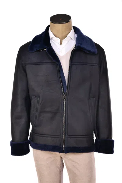 Hettabretz Suede Belted Shearling Overcoat In Blue
