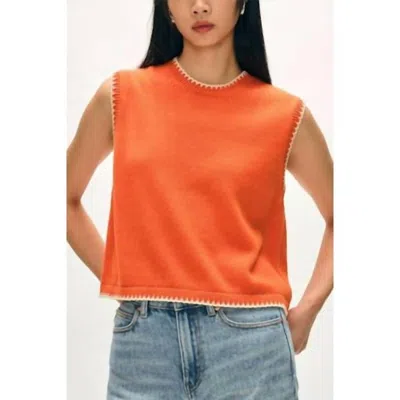 White + Warren Blanket Trim Crew Neck Tank Top In Orange/ivory In Orange