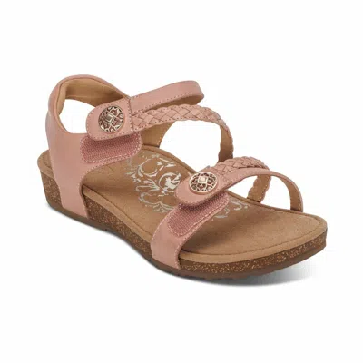 Aetrex Women's Jillian Braided Quarter Strap Sandal In Rose In Brown