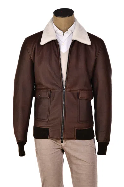 Hettabretz Leather Shearling Bomber Jacket In Brown