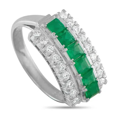 Lb Exclusive Platinum 0.28ct Diamond And Emerald Ring Mf04-110625 In Metallic