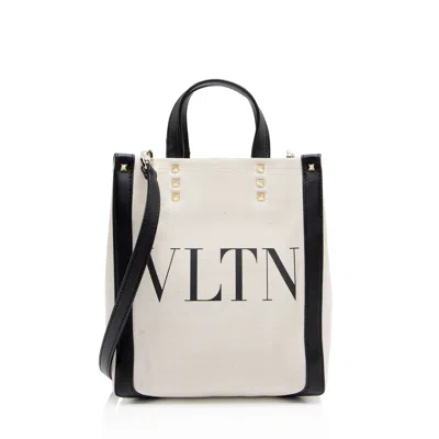 Valentino Brown Canvas Rockstud Vltn Grande Plage N/s Mini Tote (authentic  Pre-loved) In White