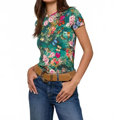 L'agence Ressi Fitted Tee In Bottle Green Multi Charonda Butterfly In Green