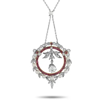Lb Exclusive Platinum And 18k Yellow Gold 1.95ct Diamond And Ruby Pendant Necklace Mf33-110625 In Silver