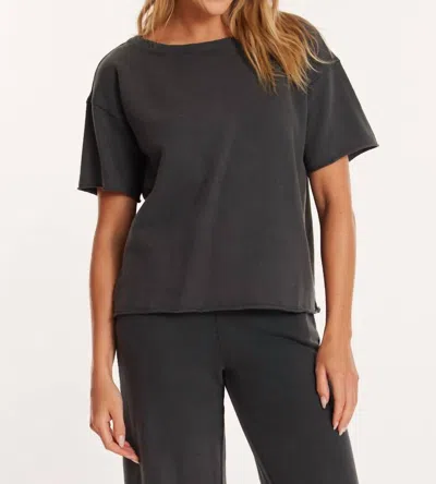Mod-o-doc Elbow Sleeve Boatneck Boxy Top In Washed Ebony In Black