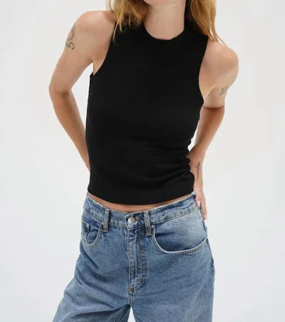 Lna Double Layer Ribbed Turtleneck Tank Top In Black In Black