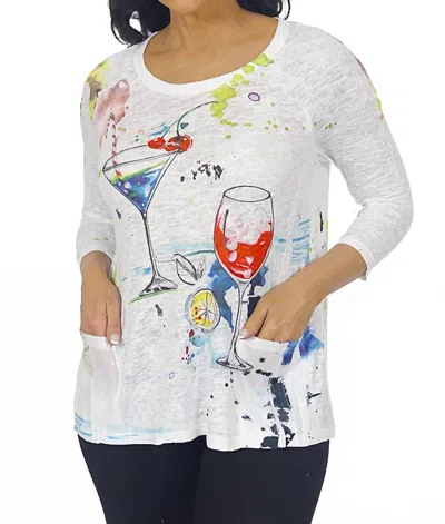 Impulse California Cocktail Time 3/4 Sleeve Top In Multi In White