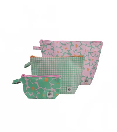 The Somewhere Co. Handy Pouch Trio In Blossom Pink/green In Multi