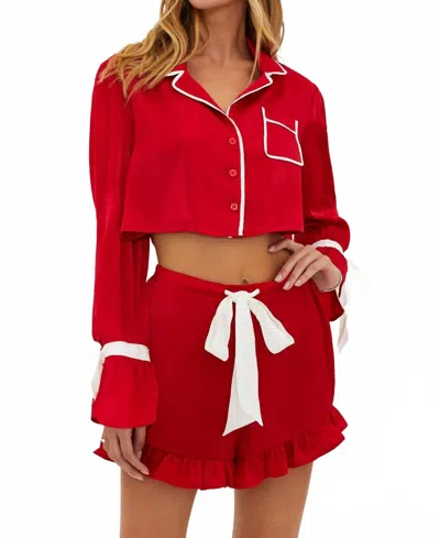 Beach Riot Luna Blouse And Aurora Shorts Set In Merry Red In Multi