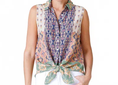 Go By Go Silk Go Get Waisted Sleeveless Shirt In Saree Scarf Print In Multi