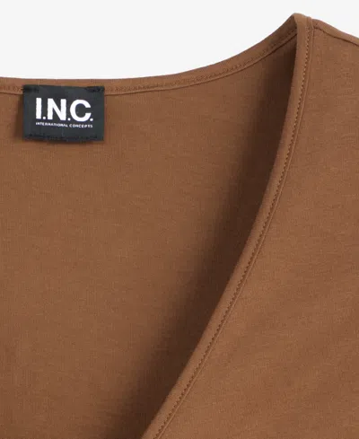 Inc International Concepts Women's Cotton Ruched V-neck Top, Macy's Exclusive In Brown