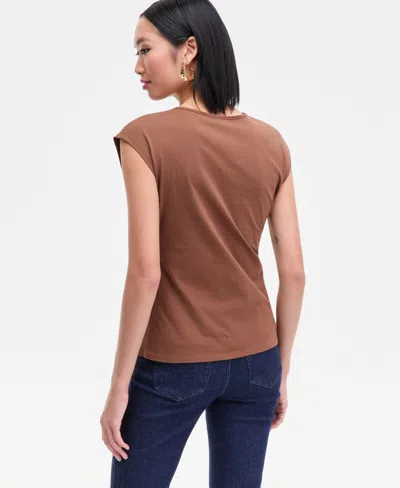 Inc International Concepts Women's Cotton Ruched V-neck Top, Macy's Exclusive In Brown