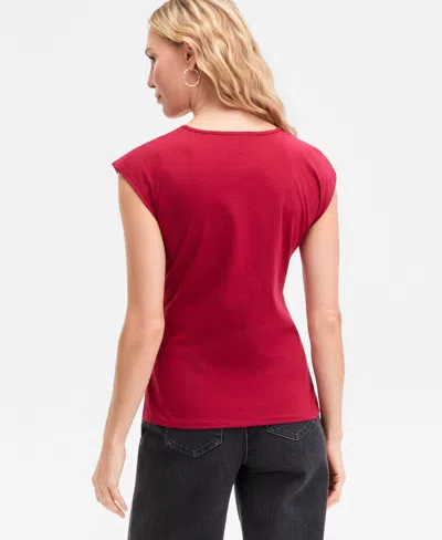 Inc International Concepts Women's Cotton Ruched V-neck Top, Macy's Exclusive In Red
