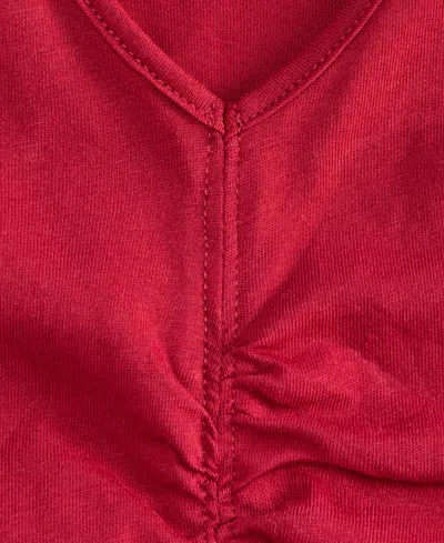 Inc International Concepts Women's Cotton Ruched V-neck Top, Macy's Exclusive In Red