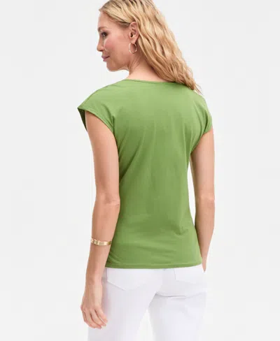 Inc International Concepts Women's Cotton Ruched V-neck Top, Macy's Exclusive In Green