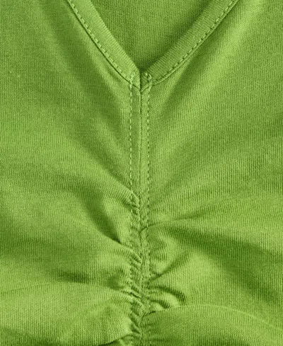 Inc International Concepts Women's Cotton Ruched V-neck Top, Macy's Exclusive In Green