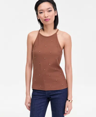 Inc International Concepts Women's Embellished Halter Tank Top, Macy's Exclusive In Brown