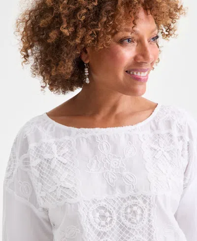 Style & Co . Women's Crochet Patchwork Top, Macy's Exclusive In White