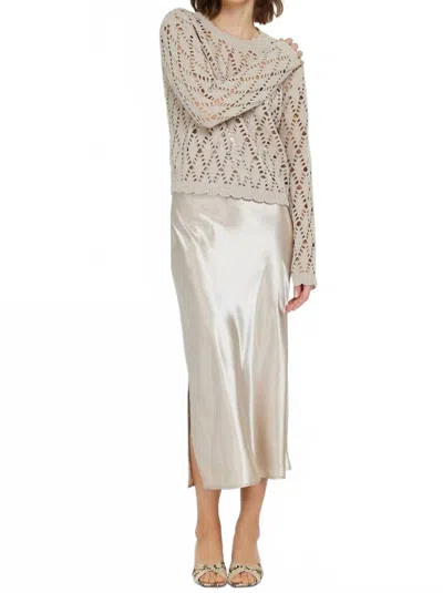Nyland Rozlyn Chunky Pointelle Sweater And Satin Dress Set In Taupe In Gray